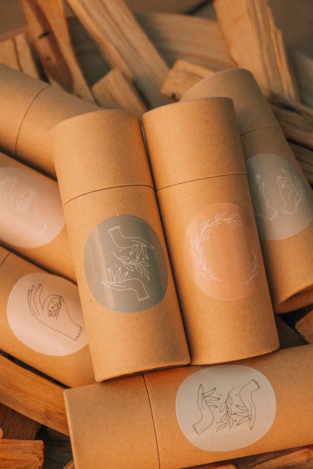 Neatly arranged paper packaging samples illustrating private-label material and finish approval